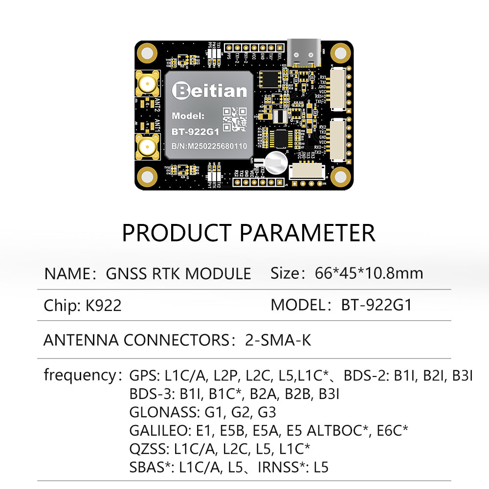 Beitian Sino K922 high-precision GNSS module RTK positioning and orientation board for drone driving test BT-922G1 Beitian Sino K922 high-precision GNSS module RTK positioning and orientation board for drone driving test BT-922G1